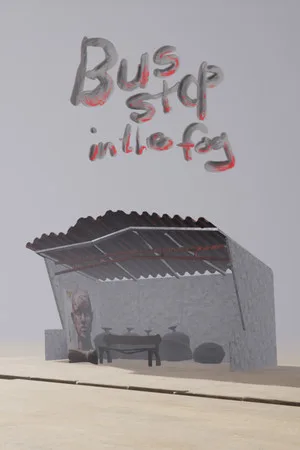 Bus stop in the fog